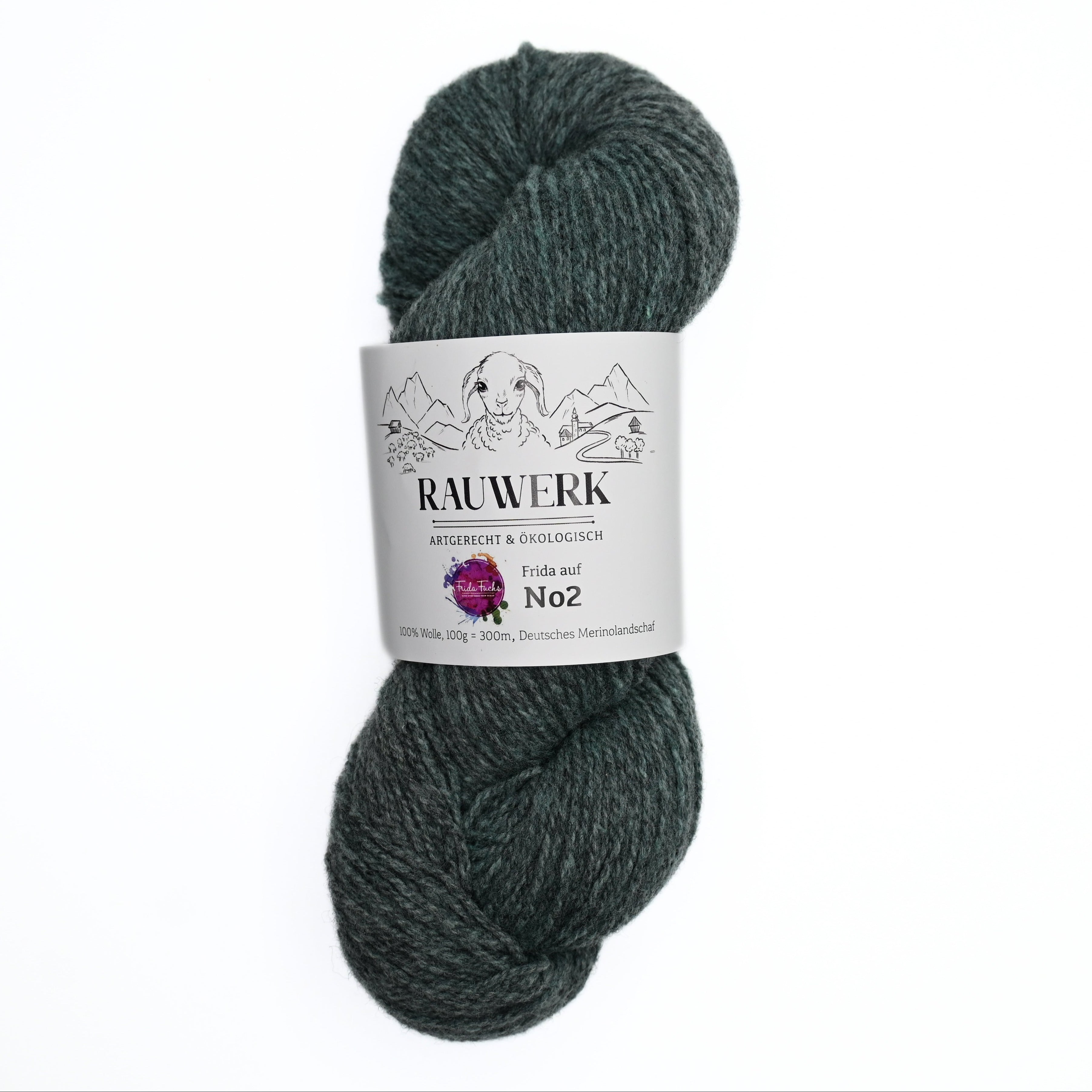 Frida auf Rauwerk No2 - Aquamarin/Graphit - handgefärbt - 100% Wolle, Merino, Sport, 300m/100g - Rauwerk by Claudia Freiß - Frau von Strick