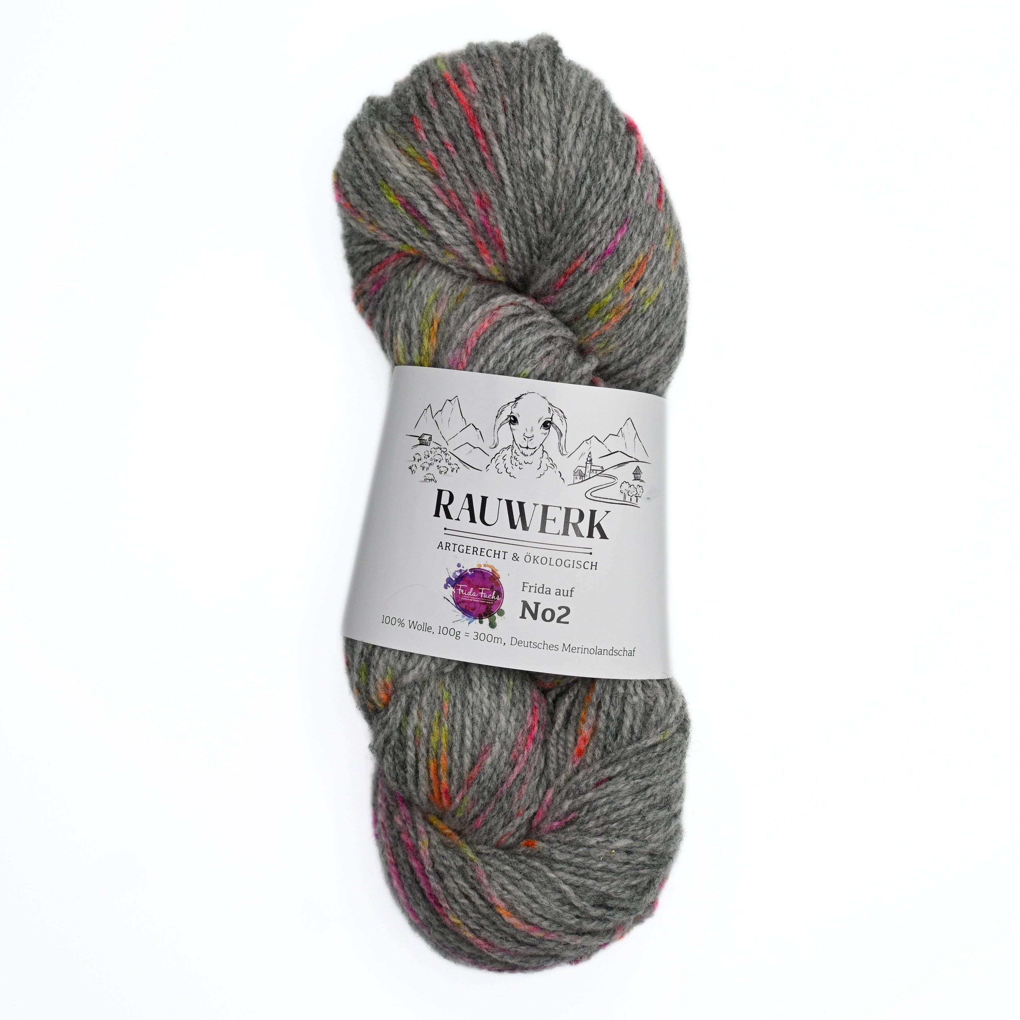 Frida auf Rauwerk No2- Neon Dots/Kies - handgefärbt - 100% Wolle, Merino, Sport, 300m/100g