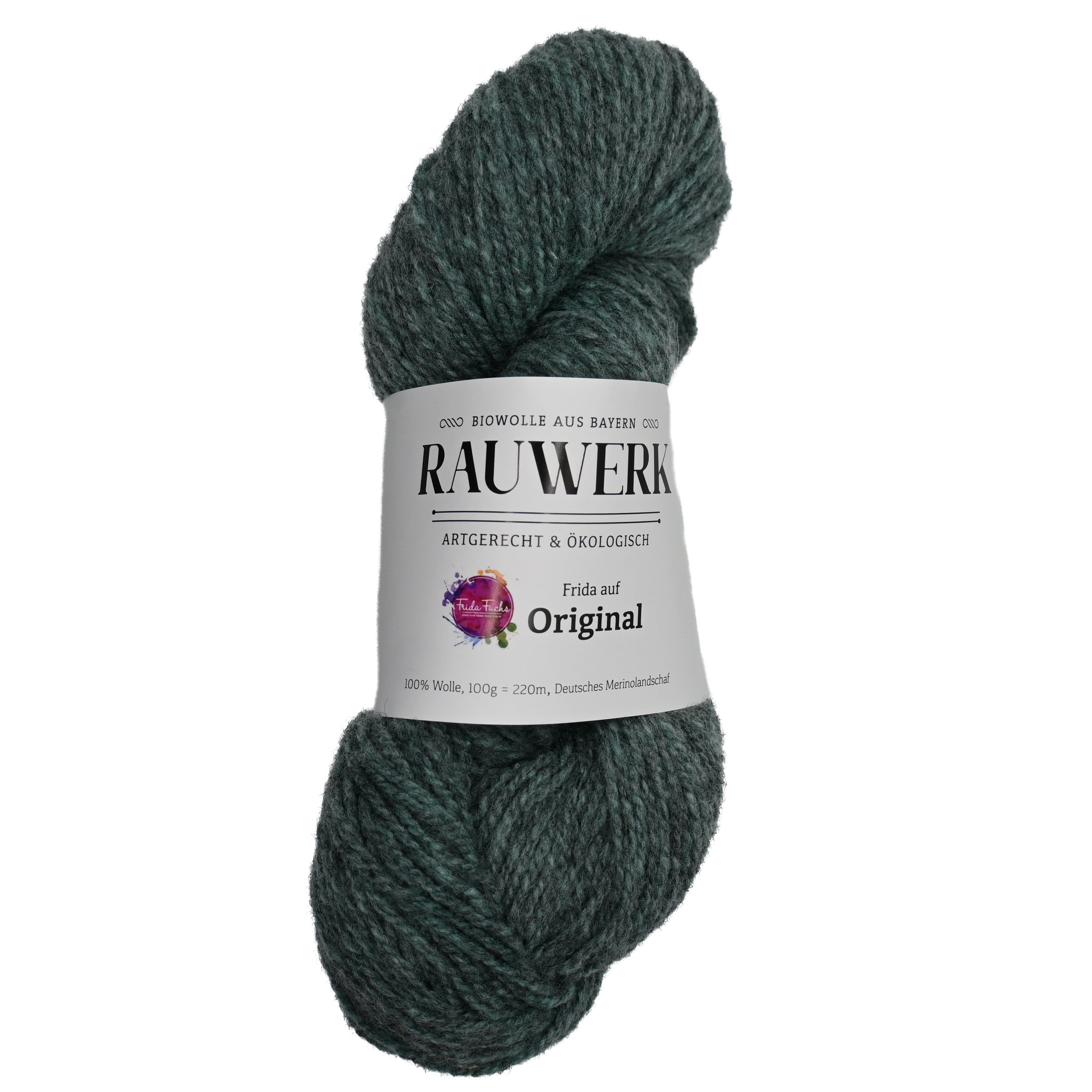 Frida auf Rauwerk Original - Aquamarin/Graphit - 100% Wolle, Merino, DK, 220m/100g